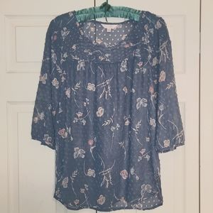 LC Lauren Conrad Sheer Blouse with Butterfly Print, Sz M
